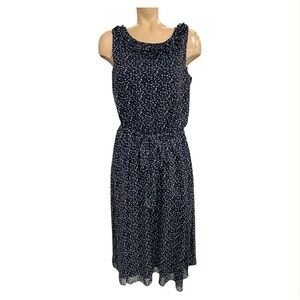 J.B.S. Navy Blue Midi Dress with White Dot Print S10